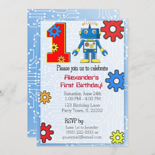 1st Birthday Robot Custom Invitation