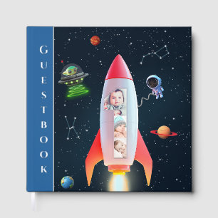 1st Birthday Rocket Space Huge One Photo Collage Foil Guest Book
