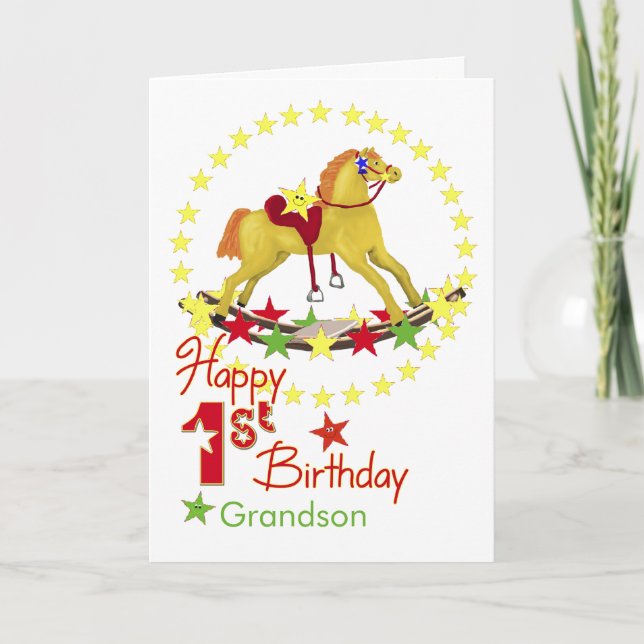1st Birthday Rocking Horse Stars Card (Front)