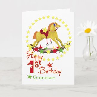 1st Birthday Rocking Horse Stars Card