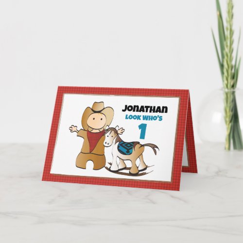 1st Birthday Rodeo Cowboy Wild West Fun Cartoon   Card