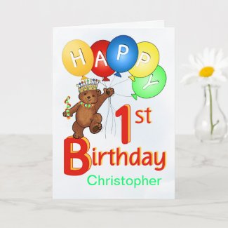 1st Birthday Royal Teddy Bear Card