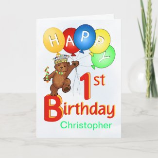 1st Birthday Royal Teddy Bear Card