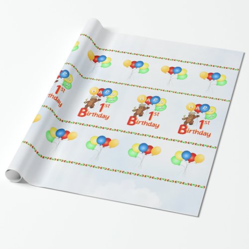 1st Birthday Royal Teddy Bears Wrapping Paper