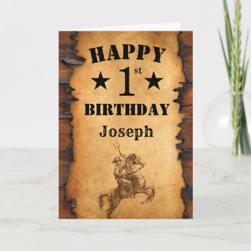 1st Birthday Rustic Country Western Cowboy Horse Card