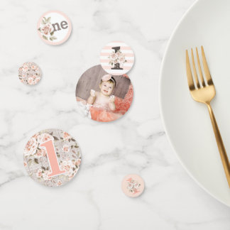 1st Birthday Rustic Wood Shabby Chic Roses Floral Confetti