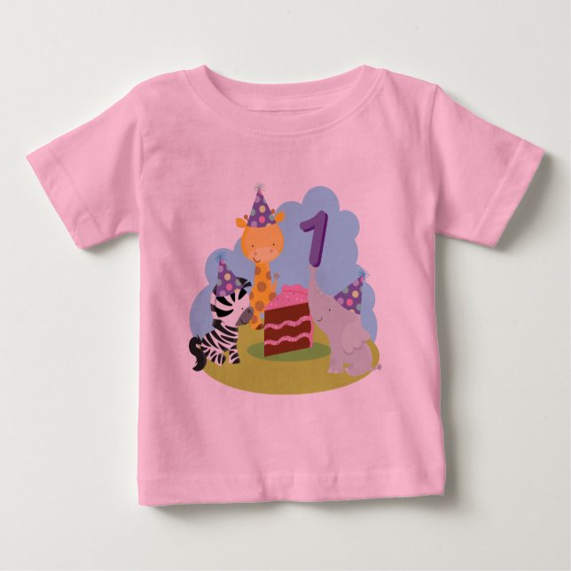 1st Birthday Safari Animals Baby T-Shirt (Front)