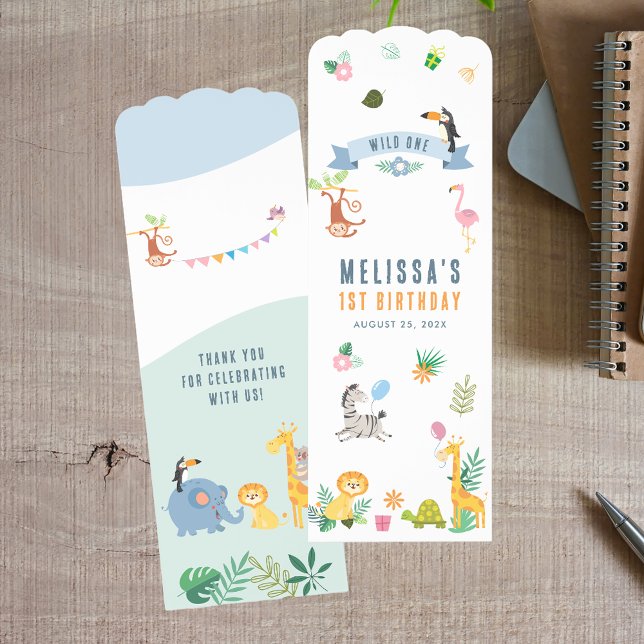 1st Birthday Safari Animals Thank You Keepsake Bookmarks (Safari Animals 1st Birthday Thank You Keepsake Bookmarks)