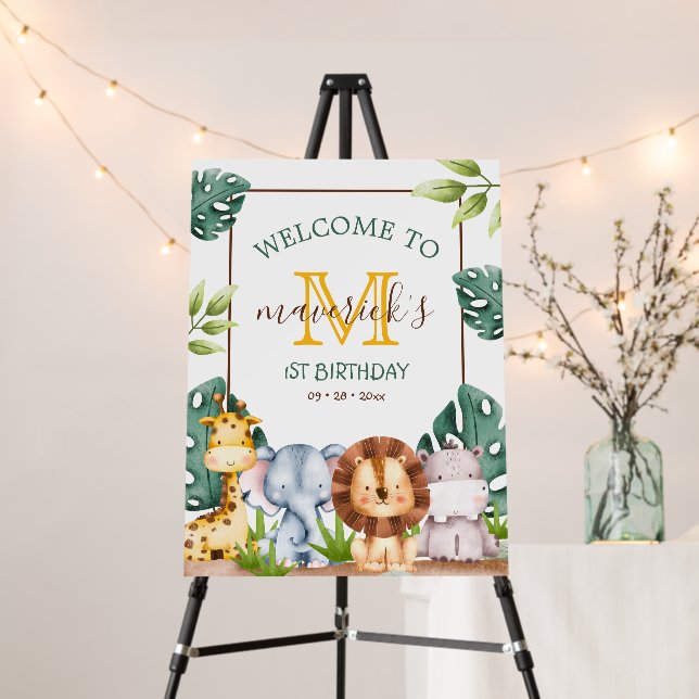1st Birthday Safari Jungle Animals Welcome Sign (In Situ (Stand))