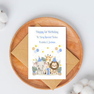 1st Birthday Safari Leaf Animals Birthday Card