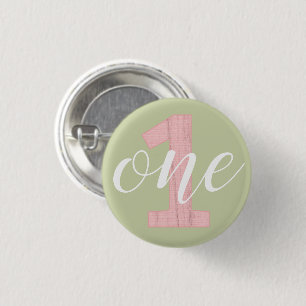 1st Birthday Sage Green & Pink Wood One Button