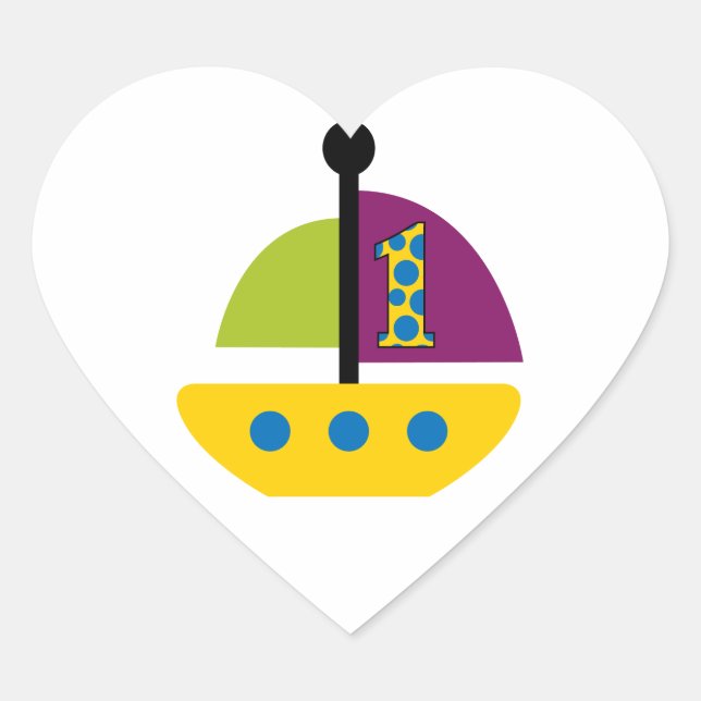 1st Birthday Sailboat Heart Sticker (Front)