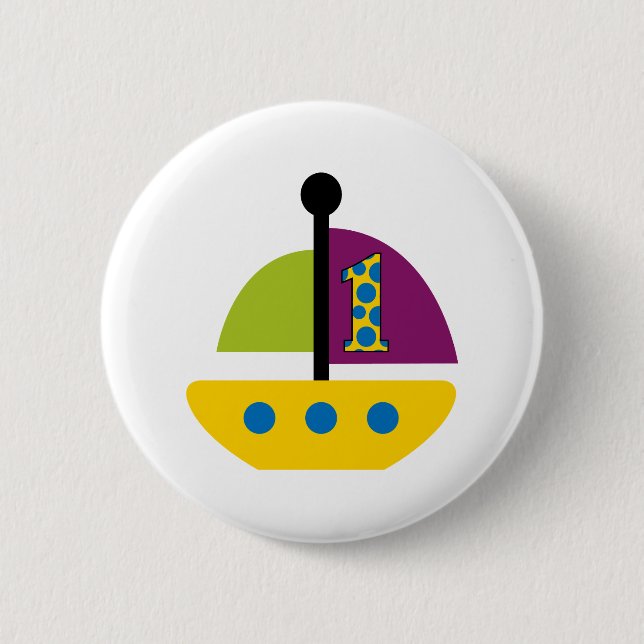1st Birthday Sailboat Pinback Button (Front)