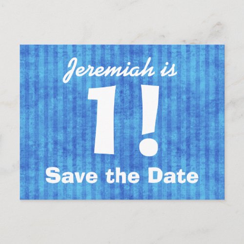 1st Birthday Save the Date Blue White for BOY B4E1 Announcement Postcard