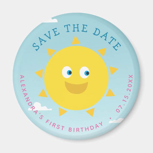 1st Birthday Save The Date Pumpkin Pink and Gold Magnet (Front)