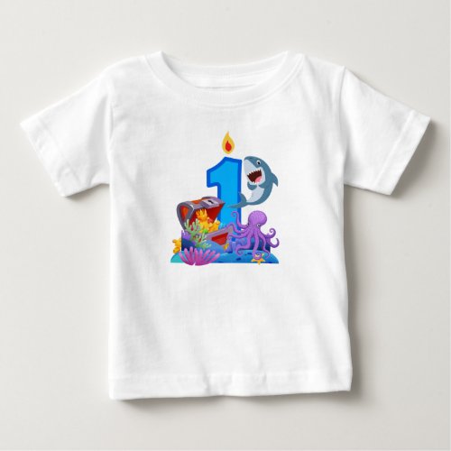 1st Birthday Shark & Treasure Chest Ocean Theme Baby T-Shirt