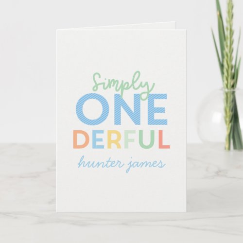 1st birthday simple onederful colorful typography card