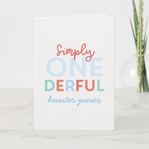 1st birthday simple onederful colorful typography card