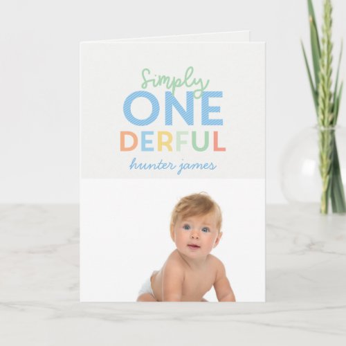 1st birthday simple onederful colorful typography card