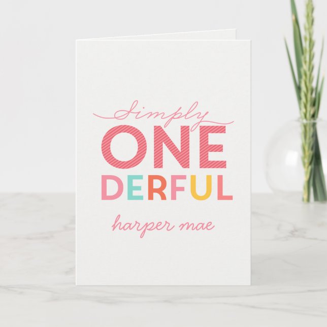1st birthday simple onederful colorful typography card (Front)