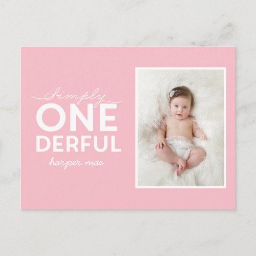 1st birthday simple onederful colorful typography postcard