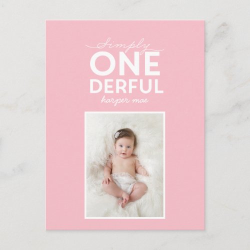 1st birthday simple onederful colorful typography postcard
