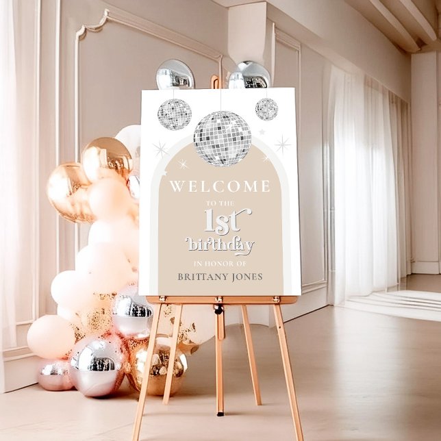 1st Birthday Single Retro Disco Ball Welcome Sign (Creator Uploaded)