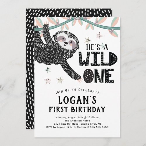 1st Birthday Sloth Birthday Invitation