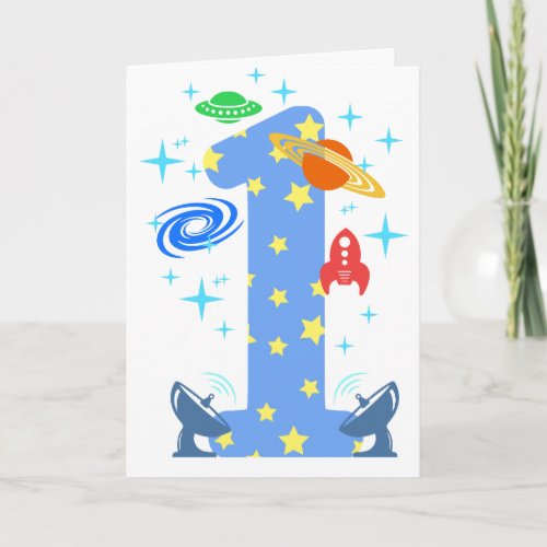 1st Birthday Space Boy Birthday Card