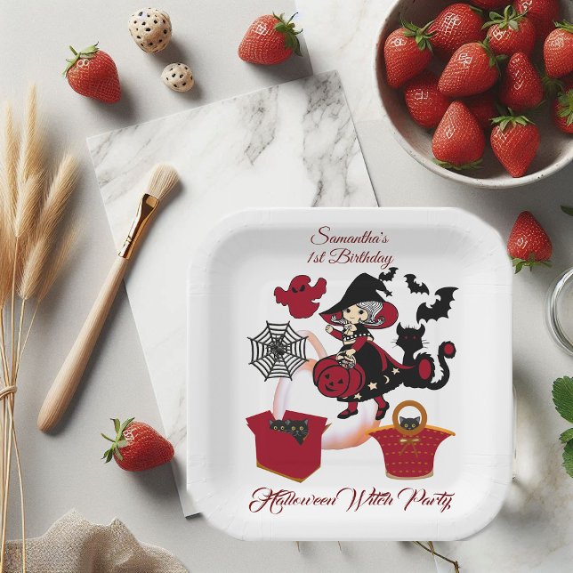 1st Birthday Spooky Witch Party Halloween Cat Cute Paper Plates (1st Birthday Spooky Witch Party Halloween Cat Cute Paper Plates)