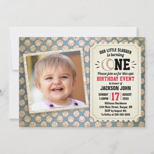 1st Birthday Sports Baseball Slugger Photo Invitation