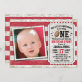 1st Birthday Sports Football Rustic Red Photo Invitation (Front/Back)