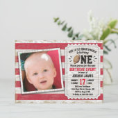 1st Birthday Sports Football Rustic Red Photo Invitation (Standing Front)