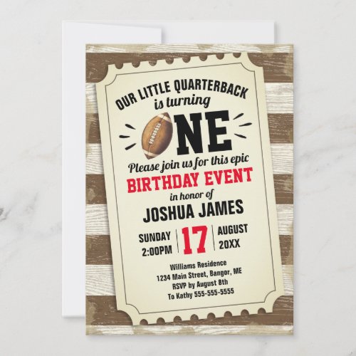 1st Birthday Sports Football Ticket Rustic Brown Invitation