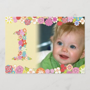 1st Birthday Spring Blooms Girls Photo Invite by Pip_Gerard at Zazzle