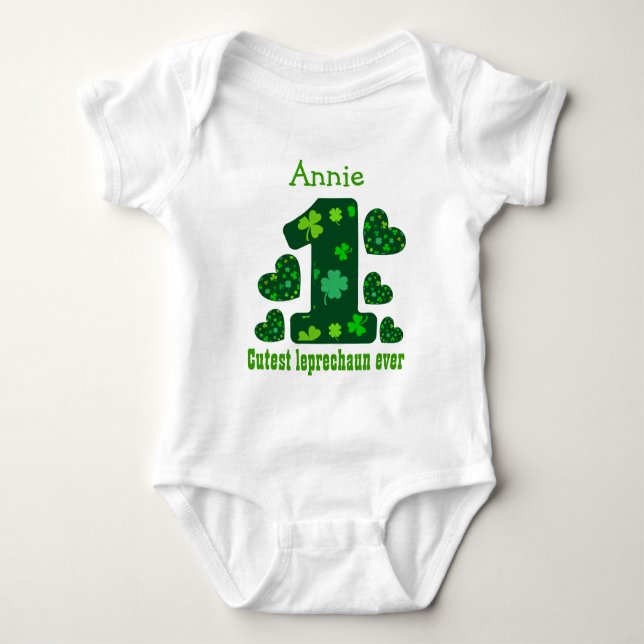 1st Birthday St Patrick's Cutest Leprechaun Ever Baby Bodysuit (Front)