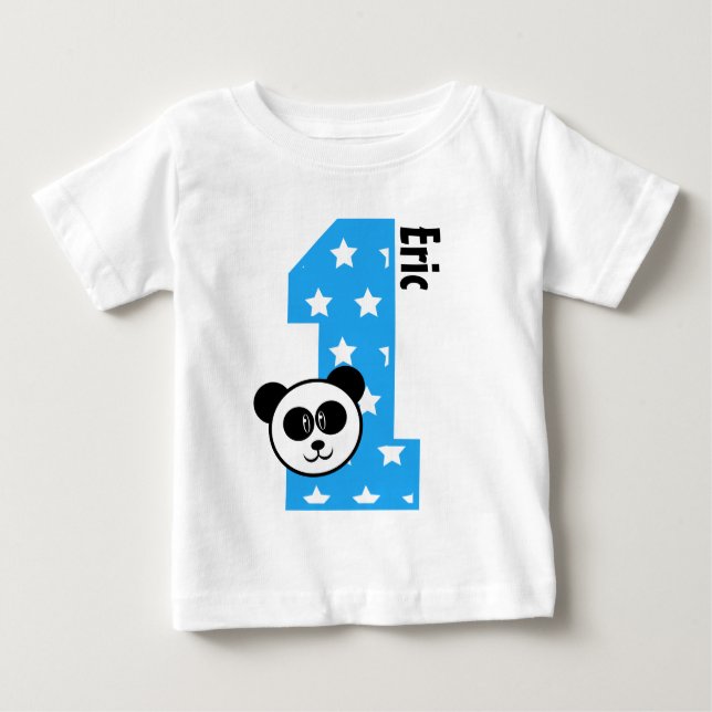1st Birthday Stars and Panda One Year Old Boy V3 Baby T-Shirt (Front)