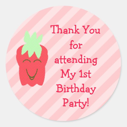 1st Birthday Strawberry Thank You Stickers | Zazzle