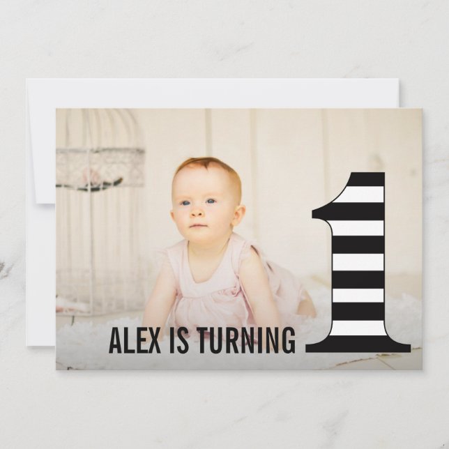 1st Birthday Stripes Number One Photo Invitation (Front)