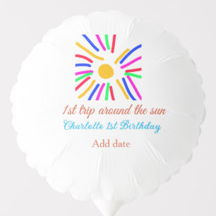 1st Birthday sun trip add name colorful sun date g Balloon