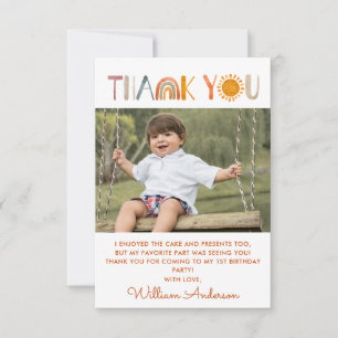 1st Birthday Sunshine Watercolor Thank You Photo