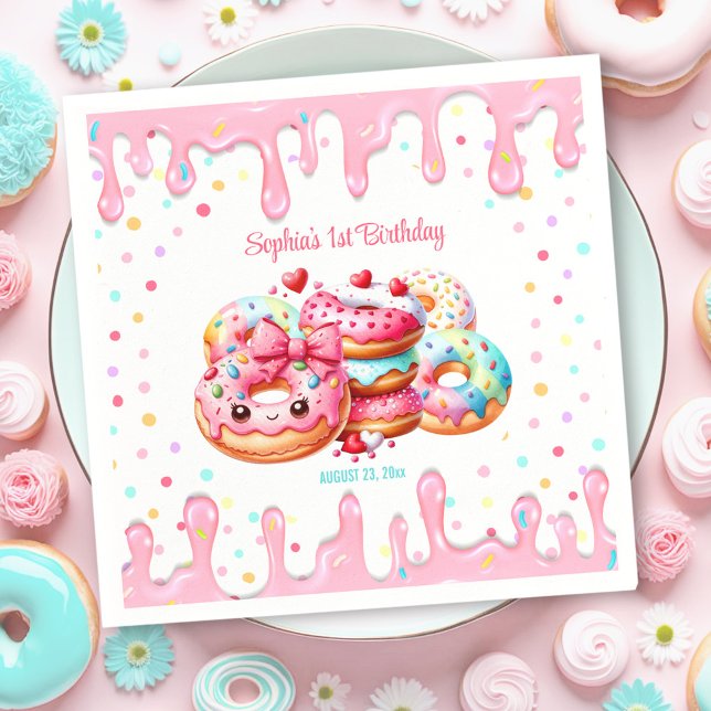 1st Birthday Sweet One Cute Donut Pink Girl Napkins (1st Birthday Sweet One Cute Donut Pink Girl Napkins)