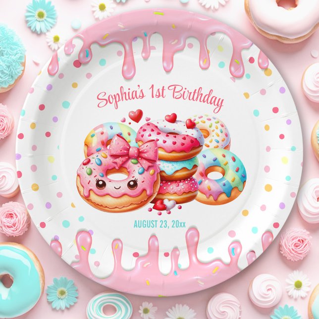 1st Birthday Sweet One Cute Donut Pink Girl Paper Plates (1st Birthday Sweet One Cute Donut Pink Girl Paper Plates)