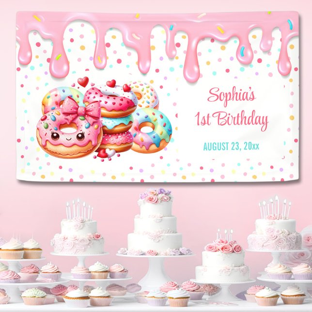 1st Birthday Sweet One Cute Donut Pink Girl Party Banner (1st Birthday Sweet One Cute Donut Pink Girl Party Banner)