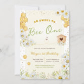 Yellow Wildflower Bee First Birthday Invitation