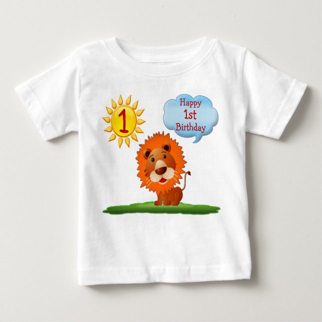 1st Birthday T Shirts for Boys with Cute Lion (Front)