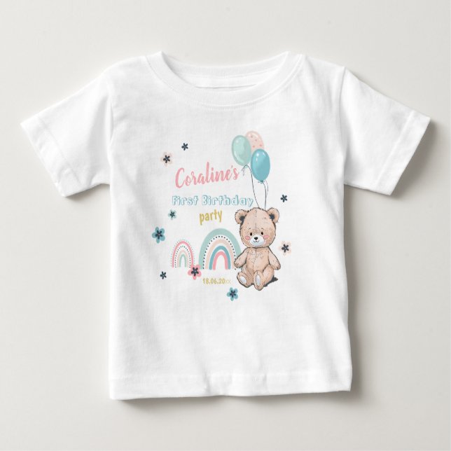 1st Birthday T-Shirts  with a cute teddy bear. (Front)