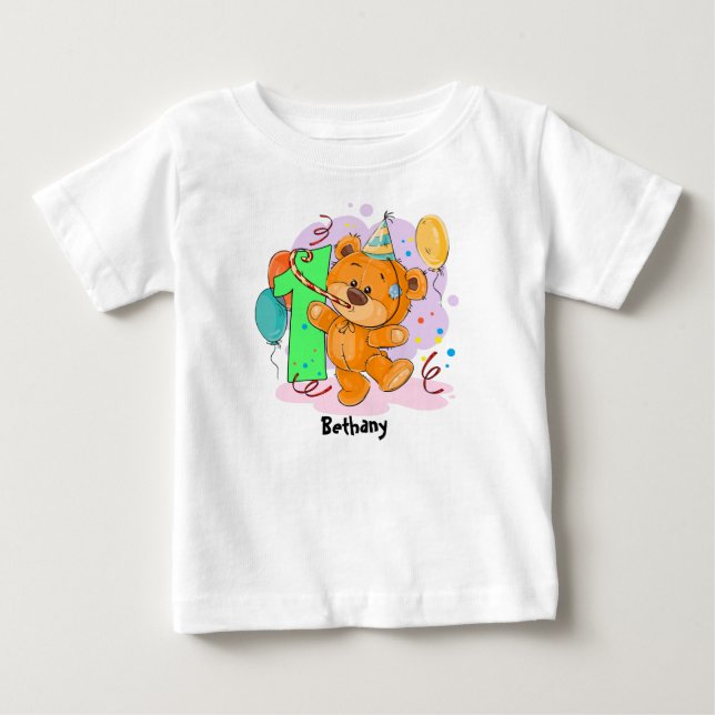 1st Birthday Teddy Bear Baby T-Shirt (Front)