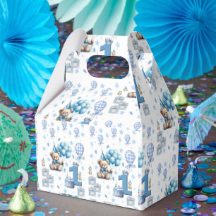 1st. Birthday Teddy Bear Blue Gable Favor Box