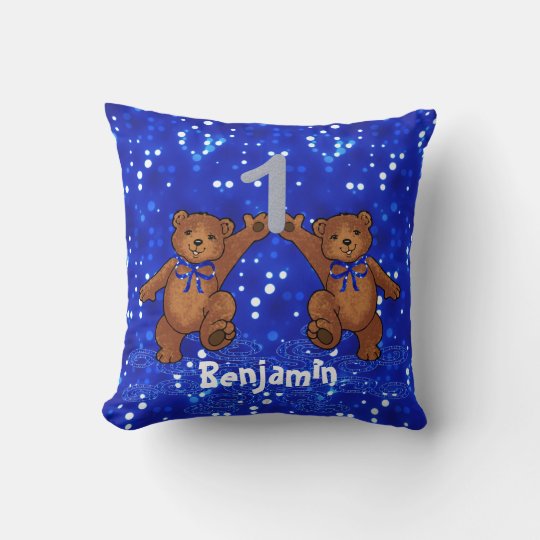 1st Birthday Teddy Bears Throw Pillow